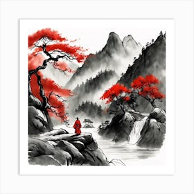 Chinese Landscape Mountains Ink Painting (60) Art Print