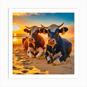 Cows On The Beach Art Print