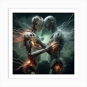 Two Robots Hugging Art Print