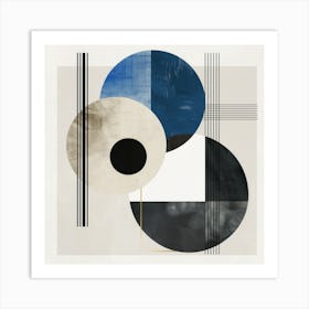 Abstract Circles in Blue, Black and Beige Art Print