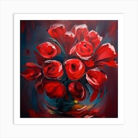 Red Roses In A Vase Art Print