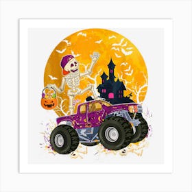 Halloween Costume Skeleton Riding Monster Truck Cute Pumpkin Art Print