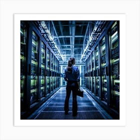 A Large Telecom Datacenter Interior Framed By Numerous Towering Server Racks No Human Presence The (2) Art Print