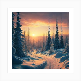Winter Landscape Forest Sunset Art Print