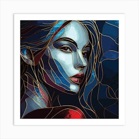 Portrait Of A Woman In Stained Glass Style 1 Art Print