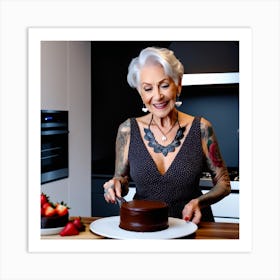 Woman Cutting A Cake Art Print