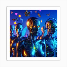 Robots And Butterflies Art Print