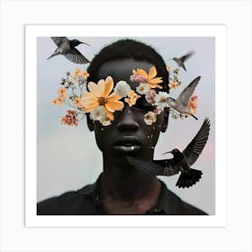 Man With Flowers On His Face Art Print