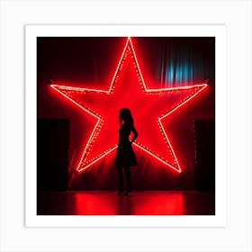 Silhouette Of A Woman In Front Of A Red Star Art Print