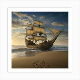 Pirate Ship On The Beach Art Print