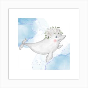 Dolphin With Flowers Art Print