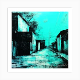 Lithography Cyan - Blue Street USA Art Print