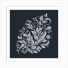 Floral Design On Black Background Art Print