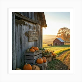 A Rustic Barn With A Weathered Wooden Sign Lean Against It Rolling Hills In The Background Transiti (4) 1 Art Print