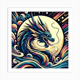 Dragon On The Moon Art Print