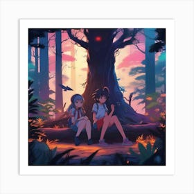 Two Girls In The Forest Art Print