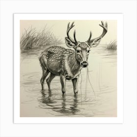 Deer In Water 17 Art Print