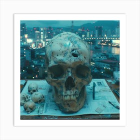 Skull On A Table Art Print