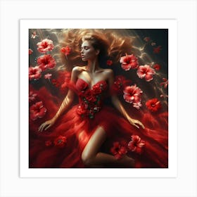 Beautiful Woman In Red Dress Art Print