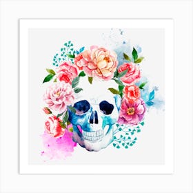 Skull With Flowers Day Of The Dead Skull Art Art Print