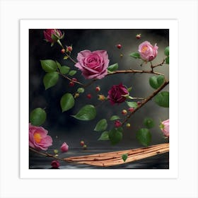 Roses And Leaves Art Print