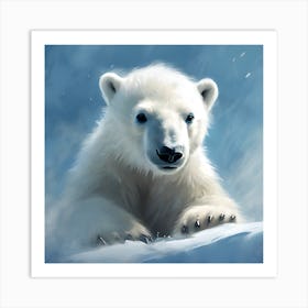 Polar Bear Cub in the Soft Powdered Snow Art Print