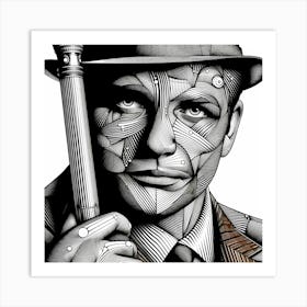 Gentleman Portrait -Abstract Line Art Illustration 114 Art Print