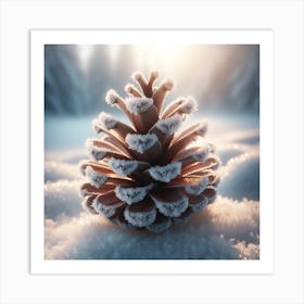 Pine Cone In The Snow Art Print
