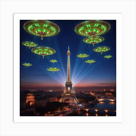 Alien Ufos Over Paris 1 Art Print