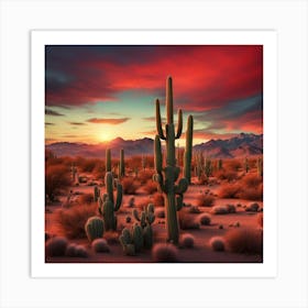 Red Sky In A Desert Art Print