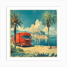 Red Truck On The Road Art Print