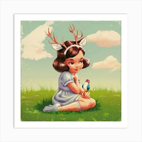 Little Girl With Deer Antlers Art Print