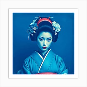 Geisha in Washed Blue Art Print