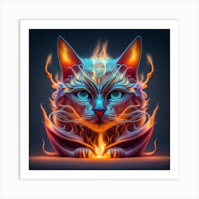 Cat In Flames Art Print