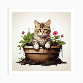 Cat In A Pot Art Print