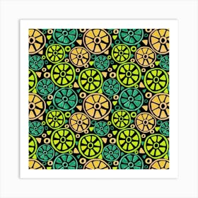 Slices Turquoise Green Orange On Black Art Print