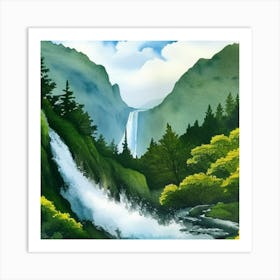 Waterfall In The Mountains Art Print