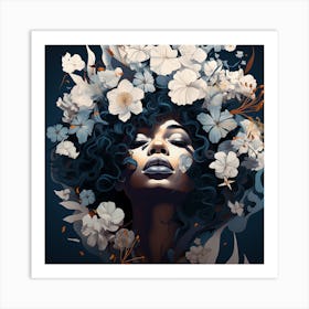 Woman With Flowers On Her Head 1 Art Print