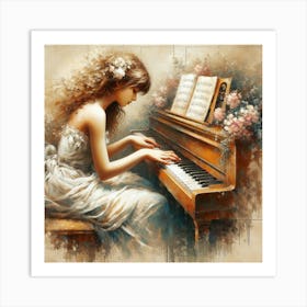 Girl Playing The Piano Art Print