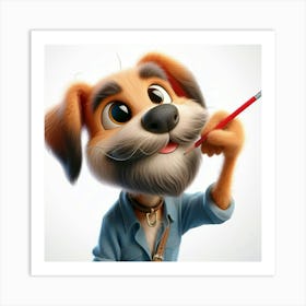 Dog With A Pencil Art Print