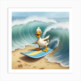 Duck On Surfboard 3 Art Print