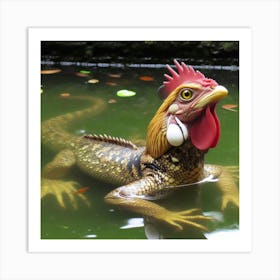 Rooster In Water Art Print