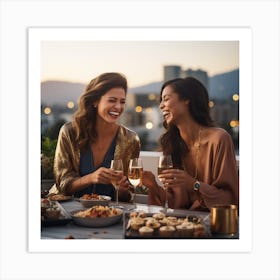 Two Women Laughing At A Dinner Party Art Print