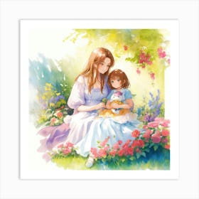 Beautiful Woman Holding Her Baby Girl And 1 (2) Art Print