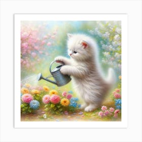 Watering Kitten Art Print