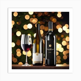 Christmas Wine Bottle And Glass Art Print