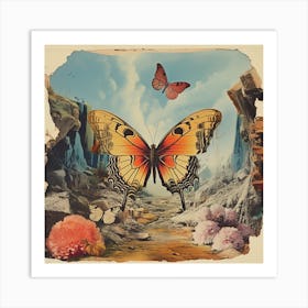 Butterfly In The Desert Vintage Scrapbook 3 Art Print