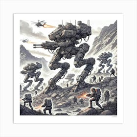 Mech Walkers Navigating Difficult Terrain Iron Commonwealth Art Print