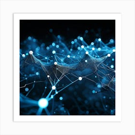 Blueish Abstract Network Of Interlinked Nodes Floating In Three Dimensional Space Showcasing Futuri (2) Art Print