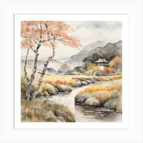 Japanese Landscape Painting Sumi E Drawing (13) Art Print